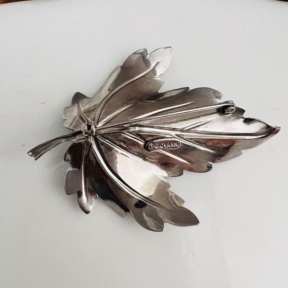 Vintage Giovanni Signed Maple Leaf Brooch Silver Plated Mid Century Modern 4023 - Picture 5 of 8